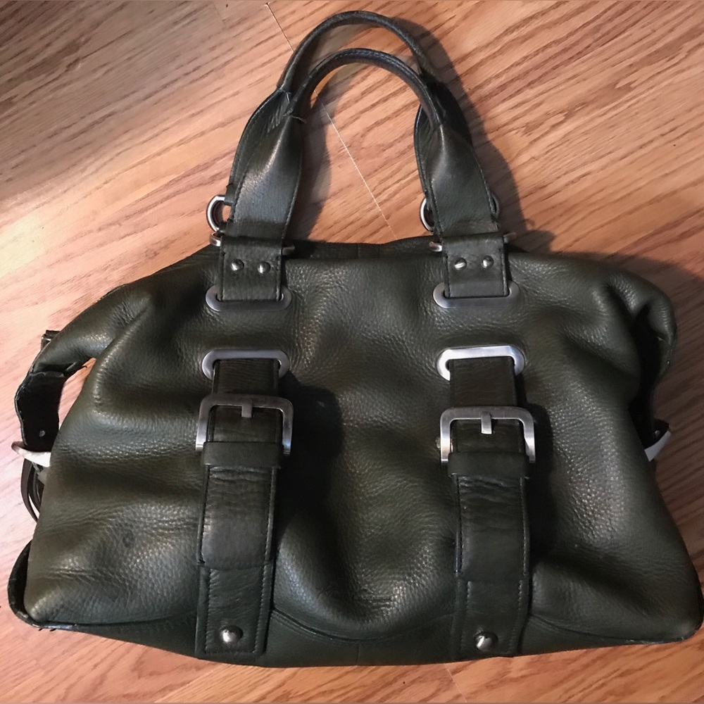 Kenneth Kole NY Vintage 90s Y2K Green Leather Saddle Handbag Purse